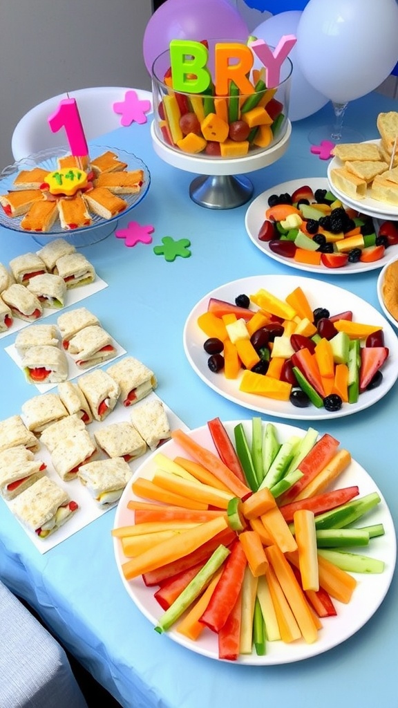 A table display of colorful appetizers for a child